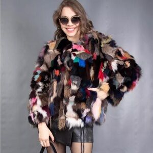NWT Real Blue Fox Fur Coat Jacket Size M